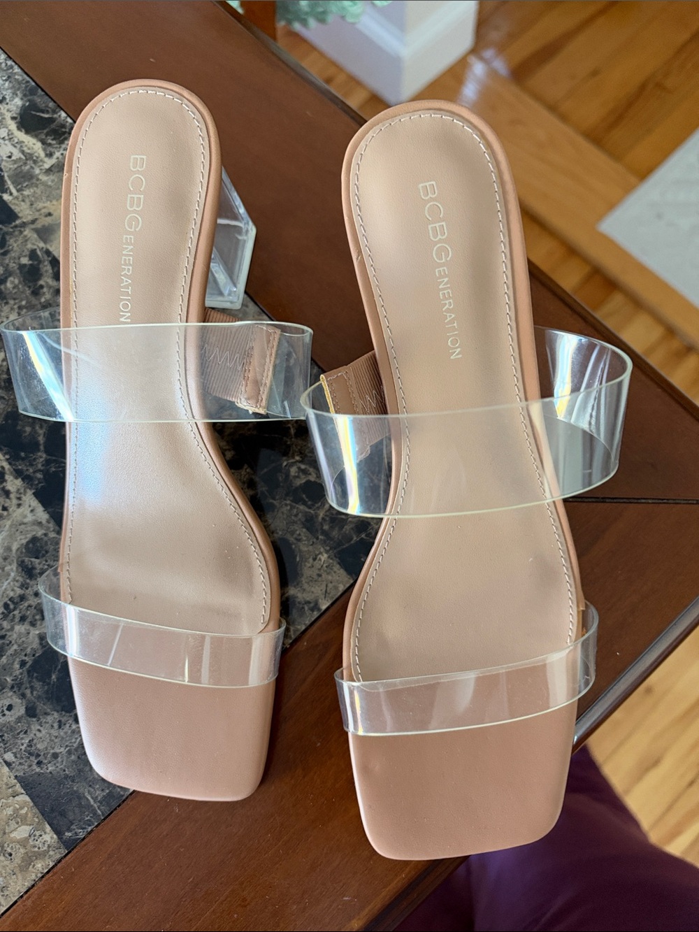 BCBGeneration Nude Clear-Strap Slide Sandals size 9,5 never used!